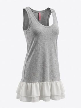 Eight Sixty Grey Tank Chemise Flounce Dress with White Silk Ruffle Hem Size S
